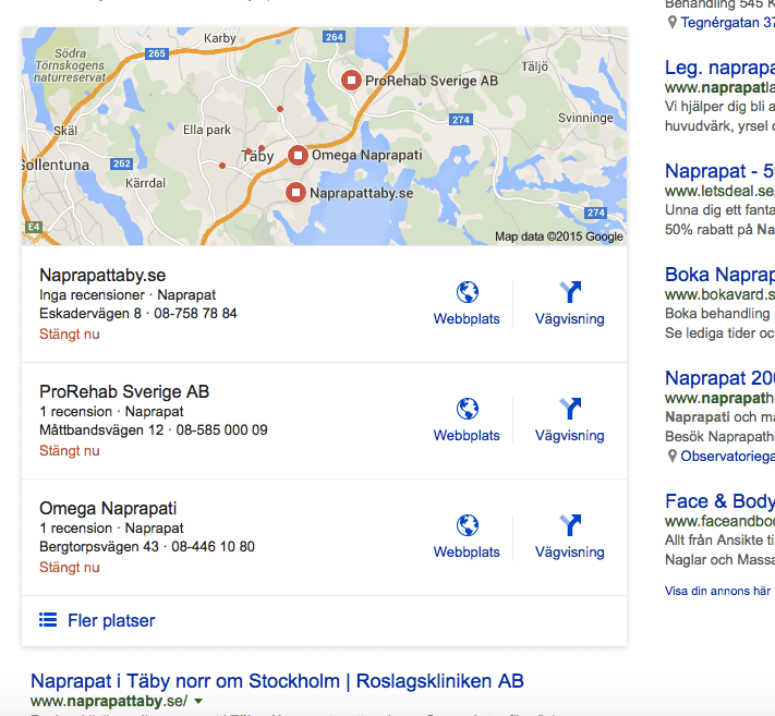 Slik ser et lokalt søk ut etter august 2015 i Google